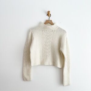 Line And Dot Carli Pinhole Mock Neck Sweater Size Large Ivory Cream Alpaca Blend